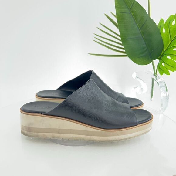 Vince Sarria Sandals Women's Size 9.5 Black Leather Platform Slide Comfy Wedge - Picture 5 of 16